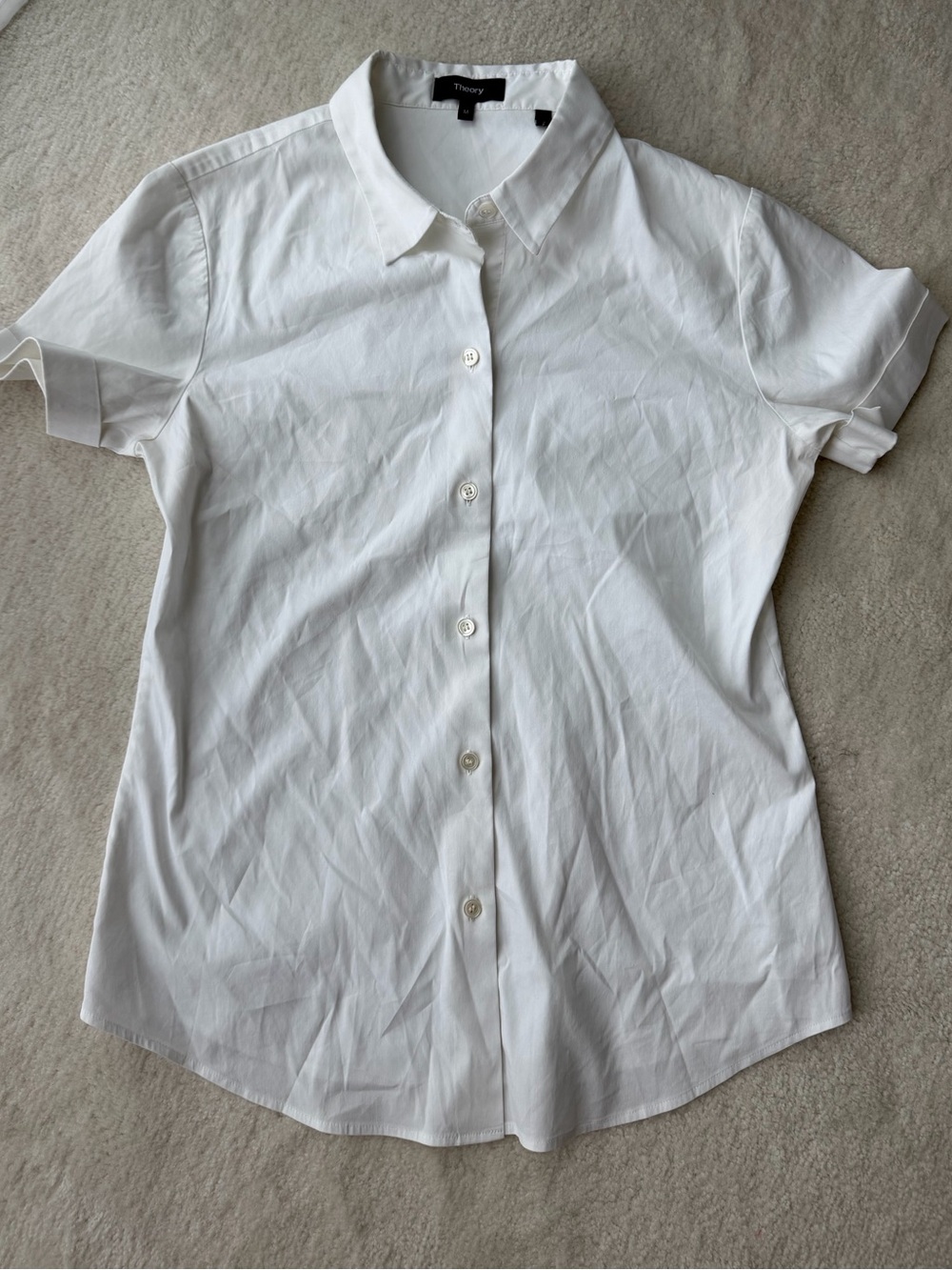 Theory White Short-Sleeve Button-Up Shirt